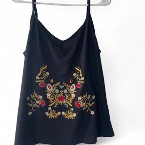 Black Embroidered Floral V-Neck Cami